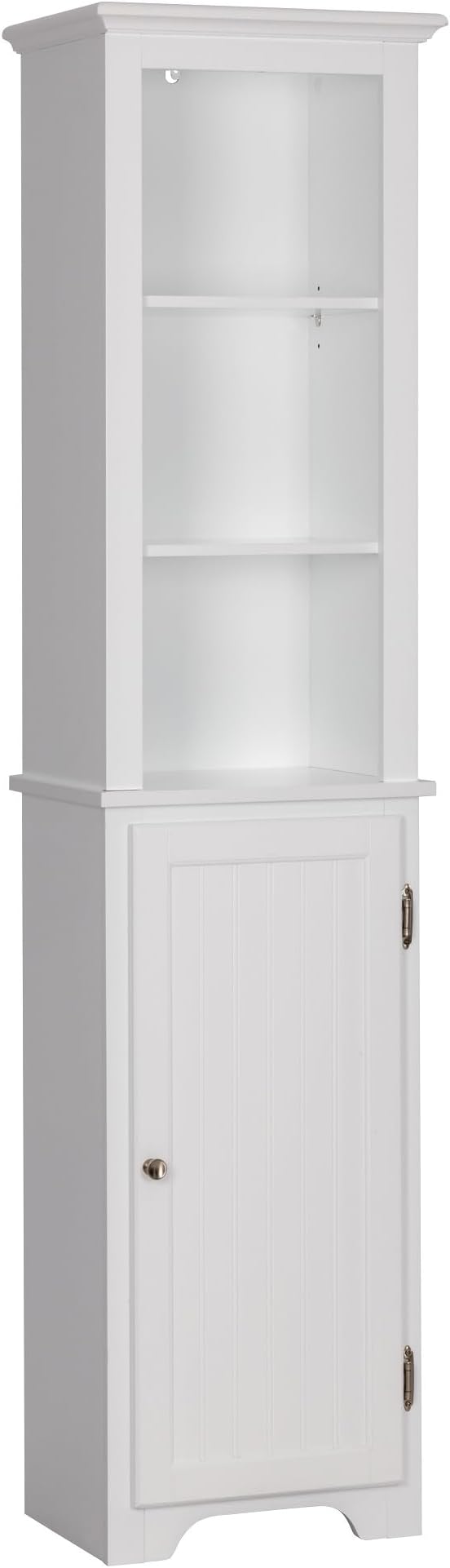UTEX 64" Freestanding Storage Cabinet, Bathroom Tall Silm Cabinet with Doors and Adjustable Shelves, Free Standing Linen Tower, Home Storage Furniture, White