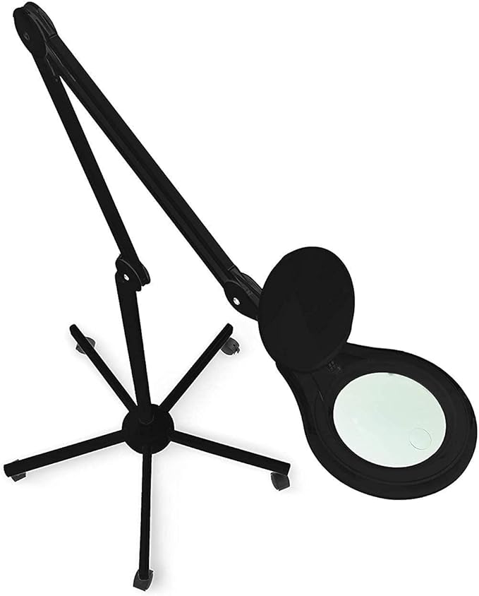 Neatfi LED Magnifying Floor Lamp 1,200 Lumens – 5” Bifocal Glass Lens, Dual Magnification 2.25X + 6X, Dimmable Task Light | Adjustable Arm, Rolling Base | Reading, Crafting & Sewing (Black, 5 Inches)