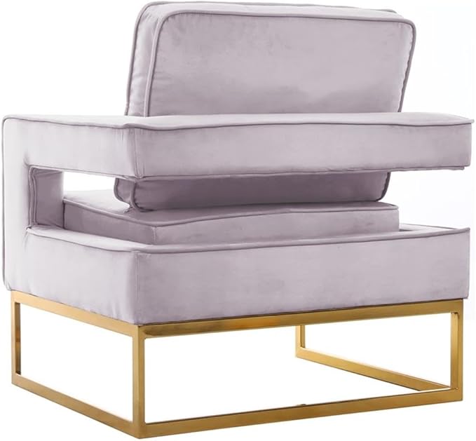 Meridian Furniture Modern | Contemporary Pink Velvet Upholstered Accent Chair with Stainless Steel Base in a Rich Gold Finish, 33.5" W x 29.5" D x 35.5" H,