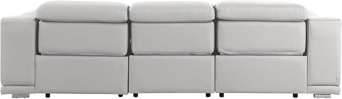 Blackjack Furniture Venice Top Grain Italian Leather Power Recline 3 Piece Sofa - 107" Theater Seating Modern Couch for Living Room Apartment Home with Adjustable Headrests & USB Port, Light Grey