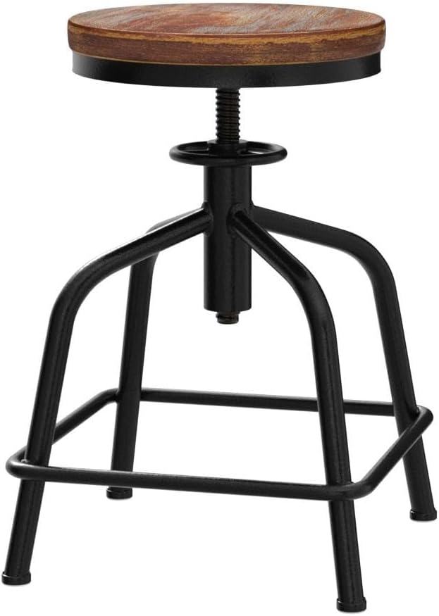 Topower Farmhouse Kitchen Stool, Industrial Counter Stool, Kitchen Deco Round Seat Standard Height Adjustable Swivel Bar Stools Indoor House Design Wood Seat Black Set of 2