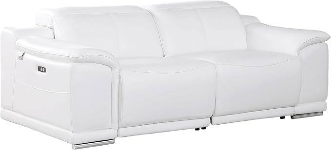 BlackJack Furniture Venice Top Grain Italian Leather Recliner 6 Seater 5 Power 3 Piece Sofa Set with Adjustable Headrests Modern Luxury Seating Sofa, Loveseat and Chair for Living Room Lounge, White