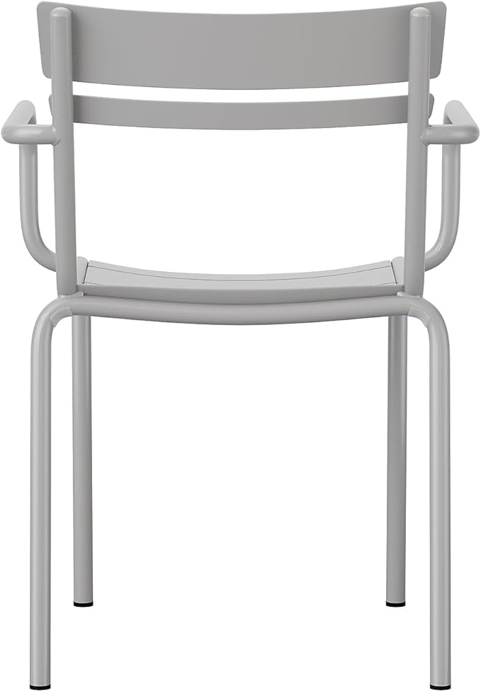 Flash Furniture Nash Commercial Grade Steel Stack Chair, Indoor-Outdoor Arm Chair with 2 Slat Back, Silver