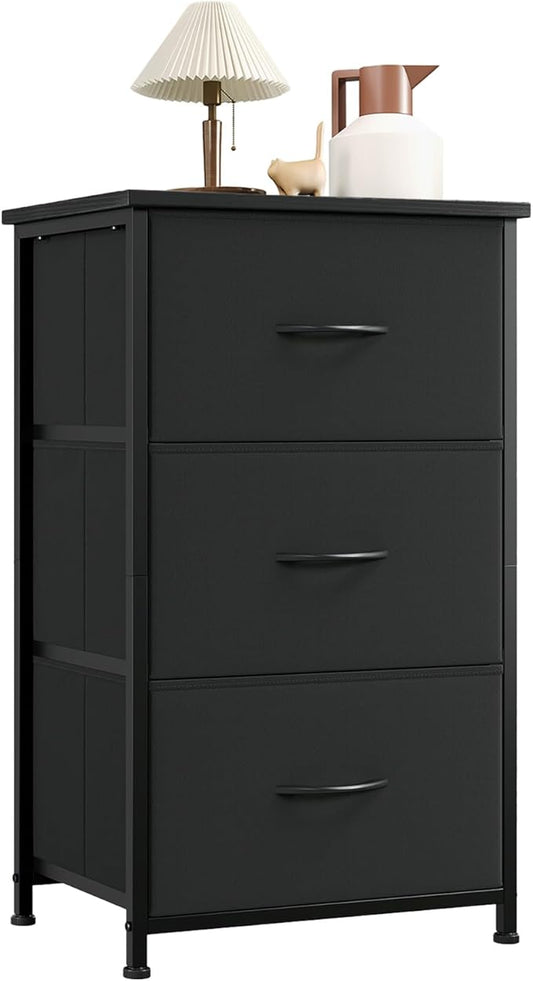 Somdot Dresser for Bedroom with 3 Drawers, Storage Organizer Chest of Drawers with Removable Fabric Bins for Closet Bedside Living Room Laundry Entryway Hallway, Black