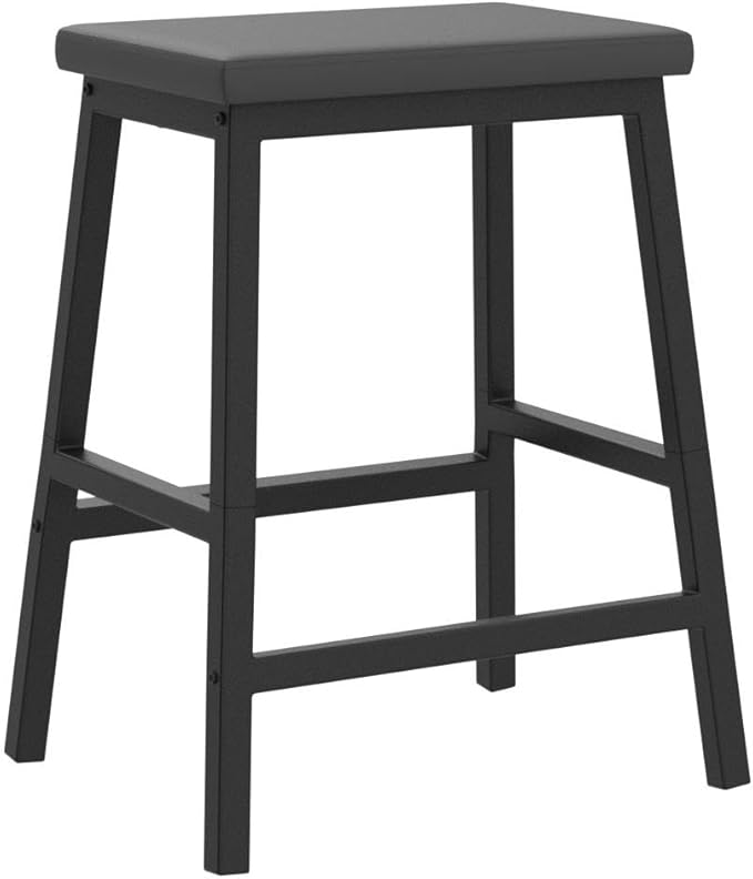 HOOBRO Bar Stools, Set of 2 Bar Chairs, Counter Height Bar Stools, 24 Inch Barstools for Kitchen Counter, PU Upholstered Kitchen Stools, for Kitchen, Bar, Dining Room, Black BB01MD01