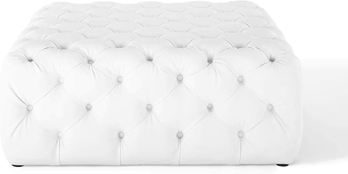 Modway EEI-3773-WHI Anthem Tufted Button Large Square Faux Leather Ottoman, White