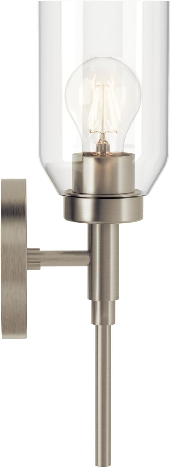 Kichler Madden 1-Light Wall Sconce with Clear Glass in Brushed Nickel, Sloped Ceiling Compatible, for Bathroom or Hallway (14.75" x 5"), 55183NI