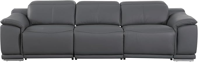 BlackJack Furniture Venice Top Grain Italian Leather Power Recline 3 Piece Sofa - 107" Theater Seating Modern Couch for Living Room Apartment Home with Adjustable Headrests & USB Port, Dark Grey
