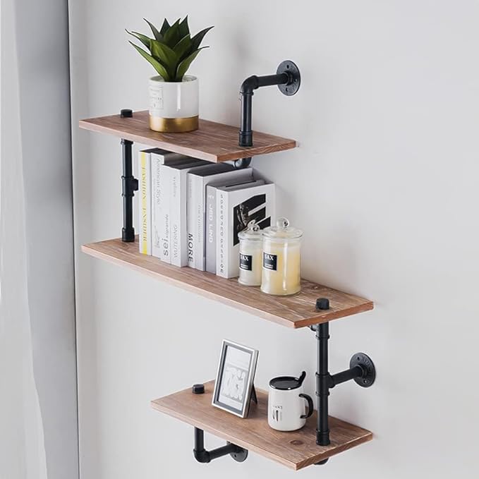 Industrial Heavy Duty DIY Pipe Shelf Shelves Steampunk Rustic Urban Bookshelf Real Wood Bookshelves and bookcases1