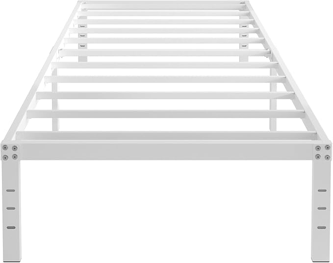 14 Inch Twin Bed Frames No Box Spring Needed, Heavy Duty Metal Twin Platform Bed Frame with Large Underbed Storage Space, Noise Free, Easy Assembly, White