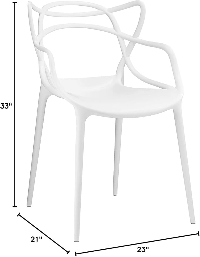 Modway Entangled Modern Molded Plastic Kitchen and Dining Room Arm Chair in White - Fully Assembled