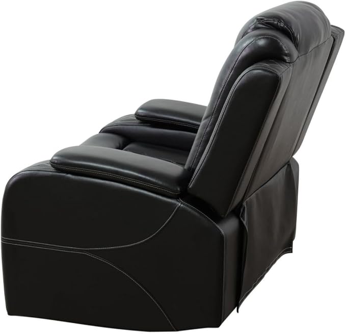 Electric Power Recliner Chair Living Room Furniture, Comfy Wide Lazy Home Theater Breathing Leather Seating with USB 2.0 Charging Ports, LED Light Strips (Black)