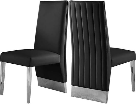 Meridian Furniture Porsha 19" H Black Vegan Leather Dining Chair (Set of 2)