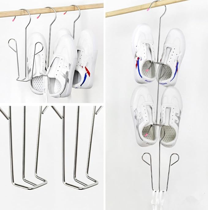 3 Pack Stainless Steel Shoes Hanger Drying Rack for Dehumidifying Hanging Leather Shoes,Double Hook Design Drying Shelf Storage Organizer,Closet Organizer Storage