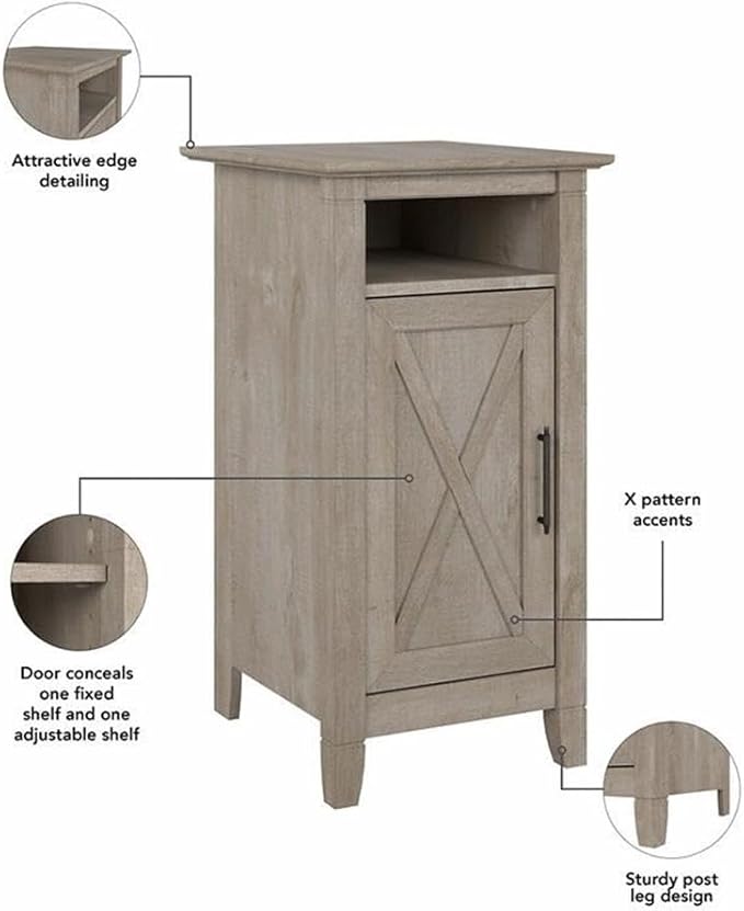 Bush Home Key West Nightstand with Door in Washed Gray