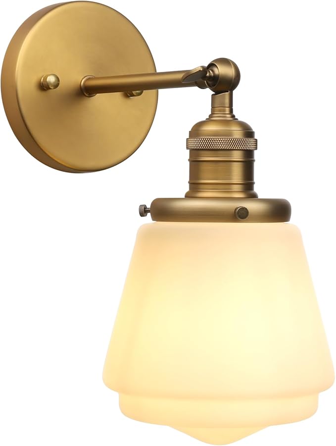 1-Light Vintage Wall Sconce Light Fixture with Milk White Glass Shade, Industrial Indoor Wall Lamp for Living Room Bedroom Bathroom Over Kitchen Sink