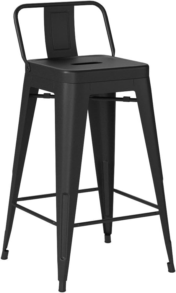 Tongli Metal Bar Stools Set of 4 Barstools Counter Height Bar Stools with Back Industrial Bar Stool Indoor Counter Stool Kitchen Island Stools Modern Bar Chair 26inch Matte Black