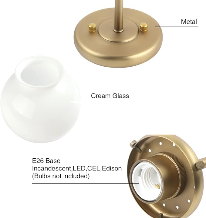 PERMO Vanity Light Classic Gold Double Sconce with 5.9" Round Globe Milk White Glass Shade Bathroom 2 Lights Sconces for Bedroom Living Room Hallway