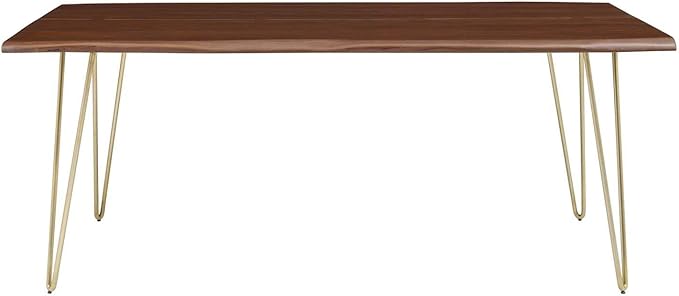Modway Ardor 74" Live Edge Acacia Wood Rectangular Dining Table in Gold Walnut