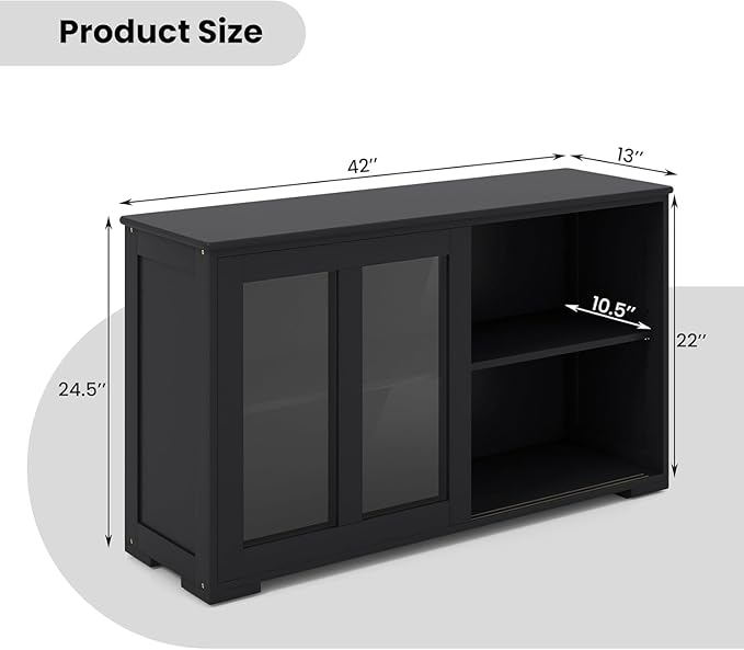 NAFORT Wooden Buffet Cabinet Sideboard with Sliding Doors, Kitchen Storage Console Table, Accent Coffee Bar with Adjustable Shelf for Living Room, Dining Room (Black, 13" D x 42" W x 24.5" H)