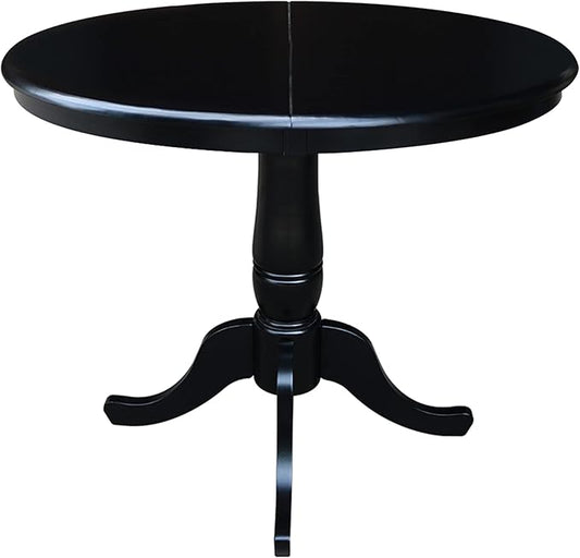 International Concepts 36-Inch Round Top Pedestal Table with 12-Inch Leaf, 30-Inch Standard Table Height, Black