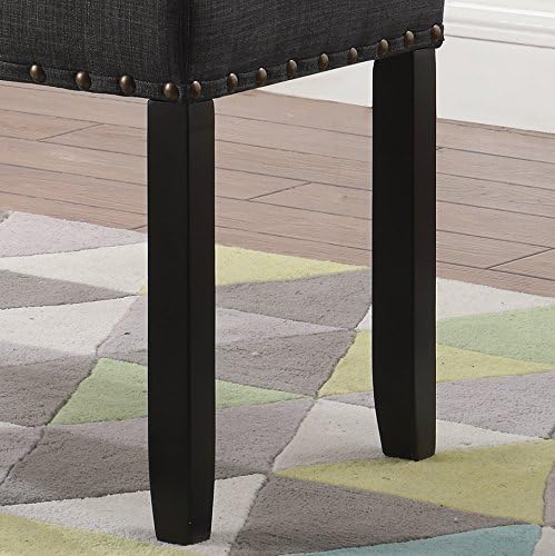 Roundhill Furniture Biony Gray Fabric Dining Chairs with Nailhead Trim, Pack of 2 Biony Fabric Dining Bench with Nailhead Trim, Grey