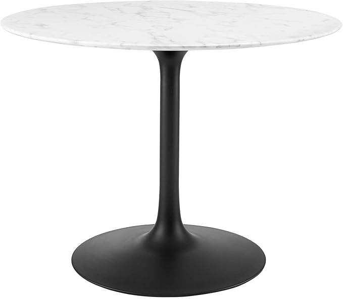 Modway Lippa Mid-Century Modern 40" Round Artificial Marble Dining Table in Black White