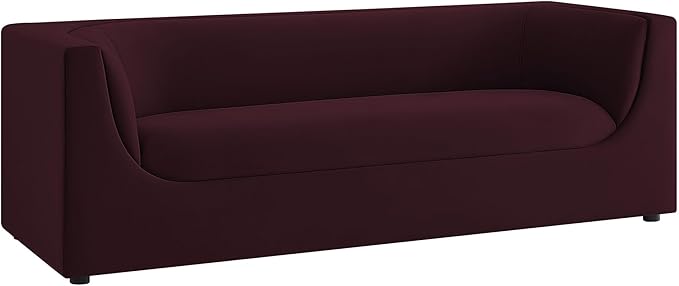 Modway Hilda 86 Inch Modern Curved Back Performance Velvet Sofa in Mulberry – Plush Upholstered 3-Seat Couch for Living Room, Apartment, Office