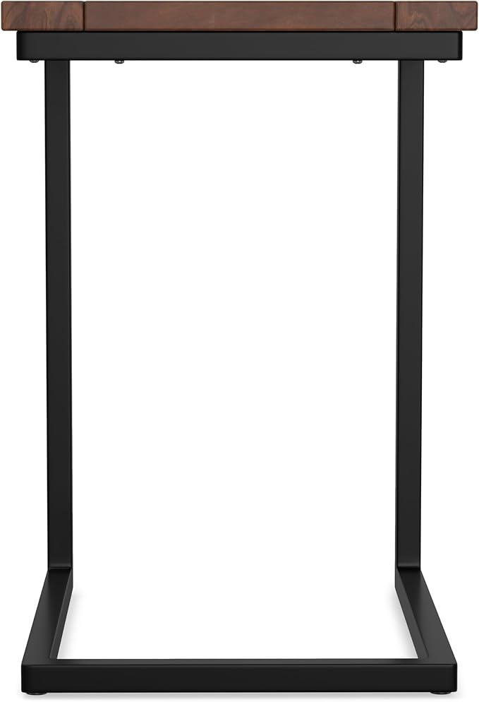 SIMPLIHOME Skyler C-Side Table - 16 inch Wide Solid Mango Wood and Metal Slide-Under Table in Walnut Brown, Industrial Accent Table or End Table for Living Room with Open Frame Design, Assembled