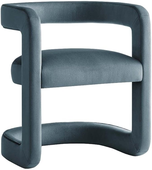 Modway Winslow Stain-Resistant Performance Velvet Dining Chair in Cadet Blue - Open Back Barrel Armchair - Upholstered Dining Chair - Cozy Reading Chair or Velvet Vanity Chair