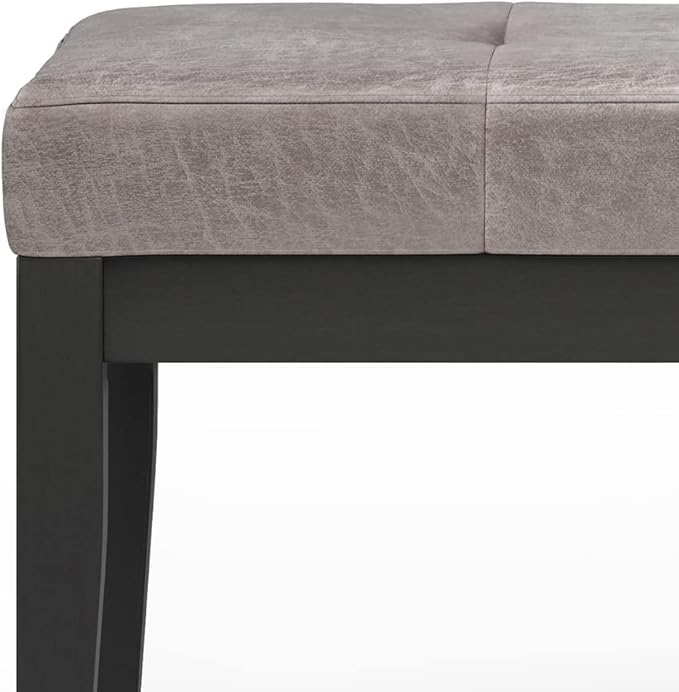SIMPLIHOME Lacey Tufted Ottoman Bench - 41 inch Wide Upholstered Vegan Leather Rectangle Ottoman in Distressed Grey Taupe, Contemporary Bench for Bedroom or Entryway with Stitching Detail, Assembled