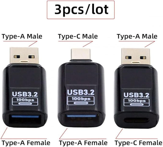 CY Adapter 3pcs/lot Type-C Smart LED Display USB-C to USB3.2 Type-A Adapter 10Gbps Data Current Voltage Fast Charging Monitoring Display Tester Detector