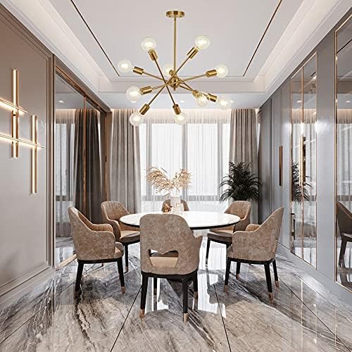 BONLICHT Modern 10 Light Sputnik Chandeliers Brushed Brass with Adjustable Arms Metal Kitchen Light Fixtures Gold Mid Century Pendant Lighting Vintage Industrial Ceiling Lights for Living Room