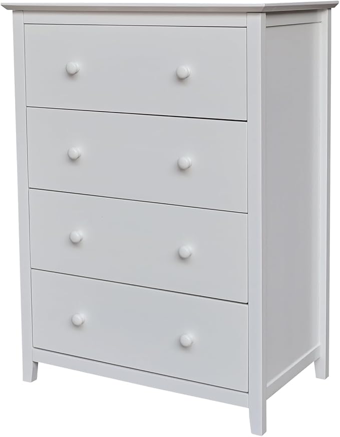 International Concepts Solid Wood Bedroom Dresser/Chest with 4 Drawers in White