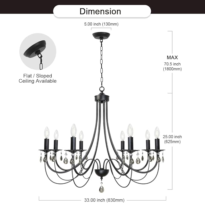 Modern Crystal Chandeliers 8 Lights Black Chandelier Mid Century Ceiling Lighting Dining Room Light Fixtures Elegant Pendant Lighting for Dining Room