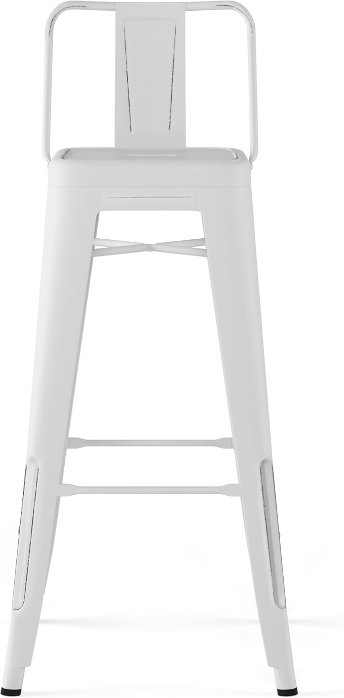 SIMPLIHOME Rayne Industrial Metal 30 inch Bar Stool (Set of 2) in Distressed White for the Dining Room and Kitchen
