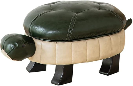 Animal Ottoman Footstool, Turtle Sofa Stool, PU Leather Upholstered Wood Ottoman Foot Stool (Color : Dark Green-S)