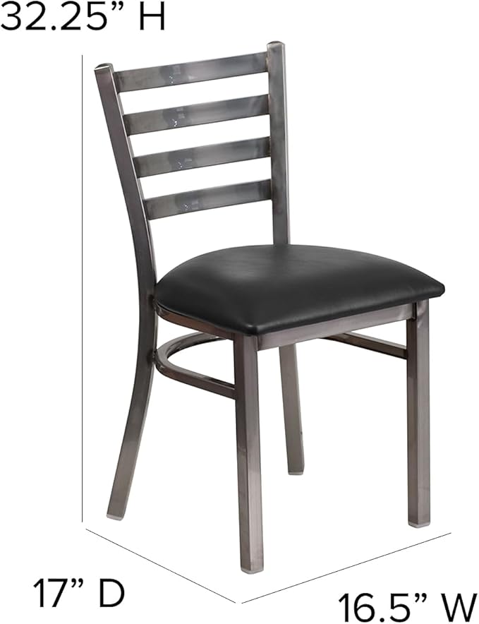 Flash Furniture 2 Pack HERCULES Series Clear Coated Ladder Back Metal Restaurant Chair - Black Vinyl Seat