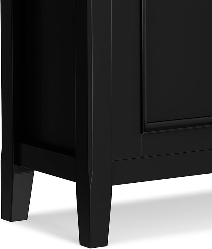 SIMPLIHOME Amherst 32-inch Wide Solid Wood Transitional-Style Low Storage Cabinet in Black for Living Room, Entryway, or Dining Area with Adjustable Shelves