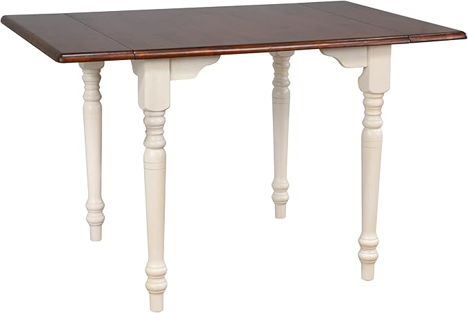 Sunset Trading Andrews 48" Rectangular Drop Leaf White with Chestnut Brown Top | Seats 6 Dining Table, 3 Sized, Distressed Antique Black with Cherry (PK-ADW3448-AW)