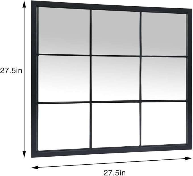 Black Window Mirror 27"X27",Gird Decor Minimalism Wall Mounted Mirrors for Entryway,Hallway,Living Room,Fireplace
