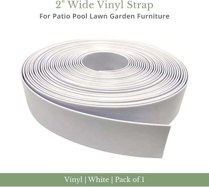 Vinyl Strap Roll, Perfect for Patio Furniture, Pool, Lawn, Garden, Make Your Own Replacement Straps, 20 Free Fasteners, 2" Wide x 20' Length, White