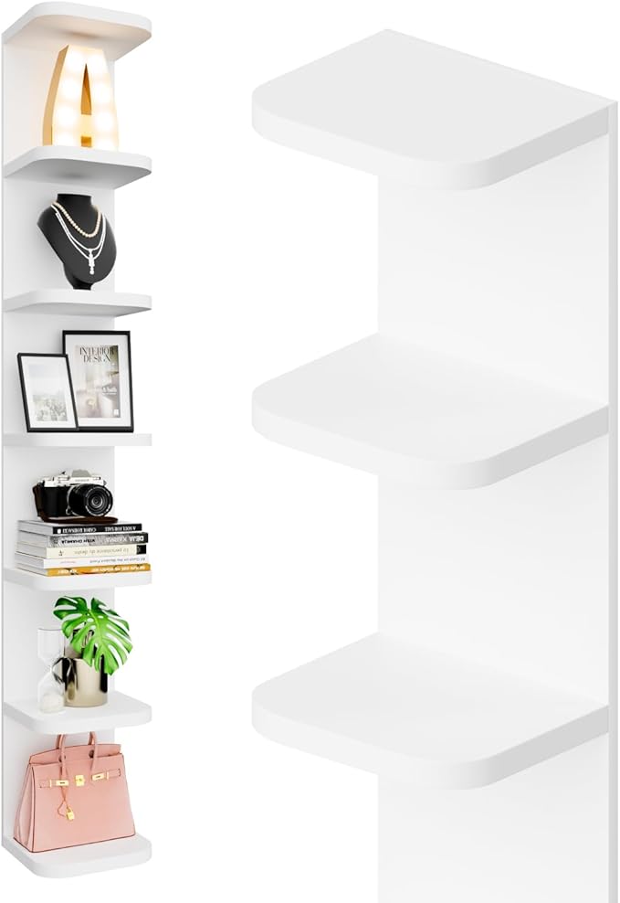 7 Tier Wall Shelf Unit White Floating Shelves for Wall, Decorative Lack Shelf for Storage Curved Edges, Tall Vertical Display Shelf for Bedroom, Vanity, Living Room, Book Shelves