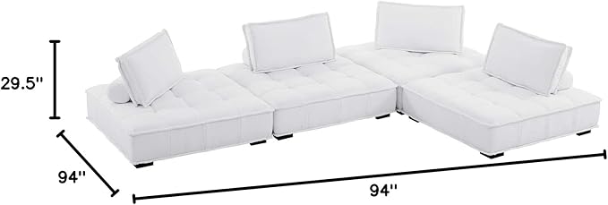 Modway Saunter, 4-Piece Sectional Sofa, White