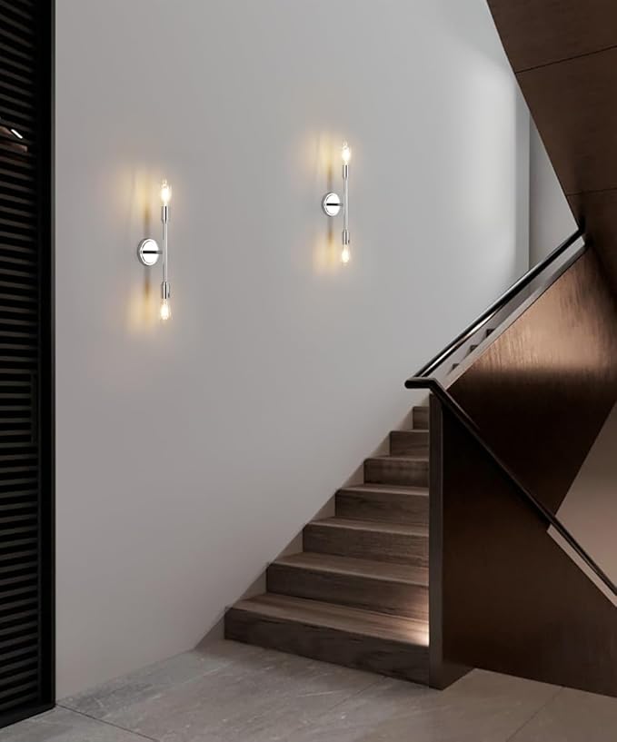 Phansthy Wall Sconces Set of Two, Modern Sconces Wall Lighting Fixtures, 2-Light Bathroom Light Over Mirror, Indoor Ceiling Light/Wall Light for Bedroom, Living Room (Chrome 2 Pack)