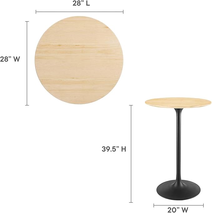 Modway Lippa Round 28" Wood Grain Mid-Century Modern Bar Table