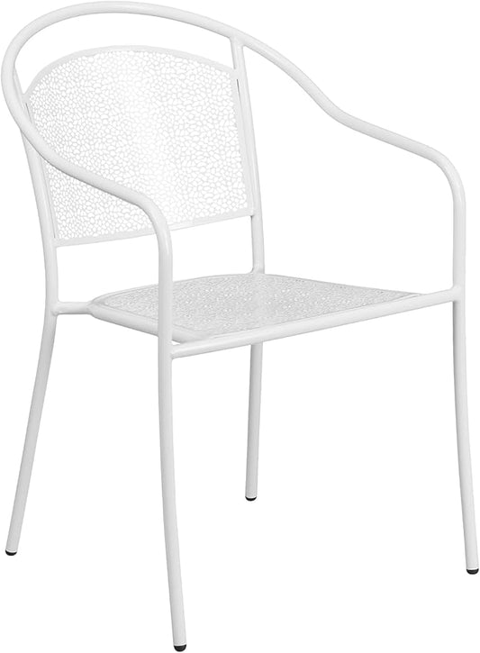 Flash Furniture Commercial Grade White Indoor-Outdoor Steel Patio Arm Chair with Round Back