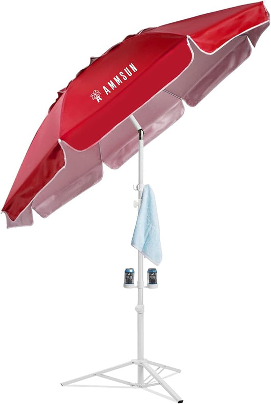 AMMSUN Shade Umbrella, Premium Portable Umbrella with Stand, 6.5ft Lightweight Free Standing Canopy for Sporting Games, Adjustable Instant Sun Protection and Easy to Carry, Red