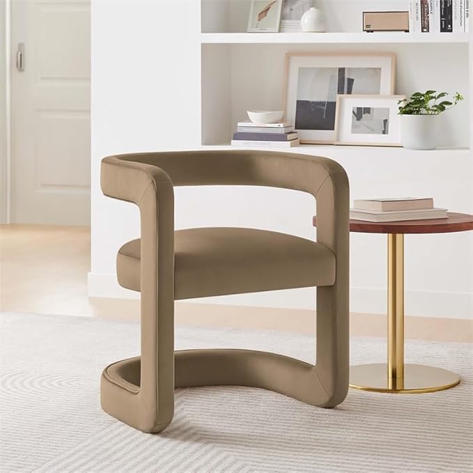 Modway Winslow Stain-Resistant Performance Velvet Accent Chair in [Color]- Open Back Barrel Armchair - Versatile Upholstered Dining Chair - Cozy Reading Chair