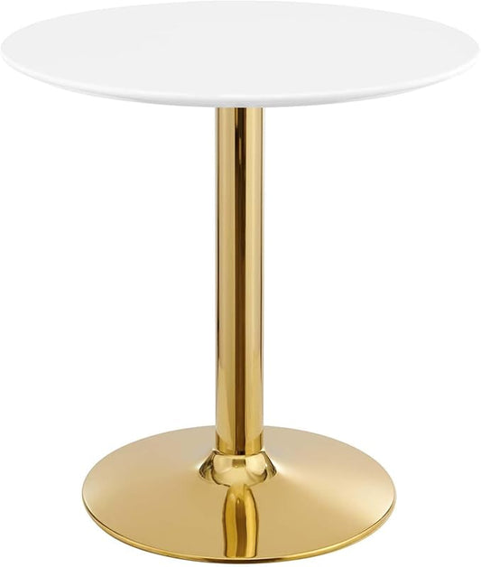 Modway Verne Round Modern 28" Dining Table in Gold White